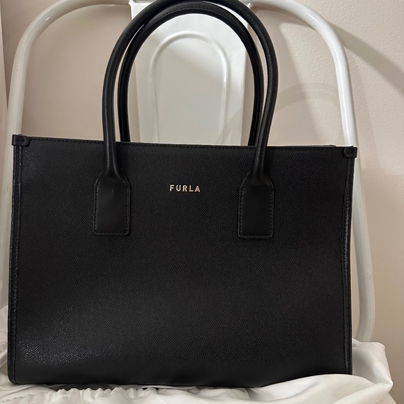 Furla Black Leather Tote Bag w/ Strap - Picture 1 of 7